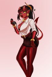 Rule 34 | absurdres, breasts, collared shirt, demon, demon girl, glasses, highres, legs, meruccubus (merunyaa), merunyaa, office lady, pointy ears, self-upload, shirt, solo