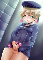 Rule 34 | 10s, 1boy, androgynous, beret, blonde hair, blush, censored, clothed masturbation, clothes writing, crossdressing, dress, genderswap, genderswap (ftm), green eyes, hat, highres, kantai collection, male focus, male masturbation, masturbation, mosaic censoring, open mouth, penis, ron-bb69, sailor dress, sailor hat, short hair, silver hair, solo, testicles, trap, tsubuki (ron-bb69), z1 leberecht maass (kancolle)