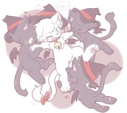 Rule 34 | 1girl, 3boys, artist request, blue eyes, cat, furry, multiple boys, witch hat, yellow eyes