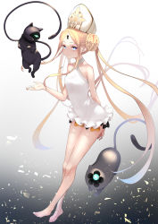 Rule 34 | 1girl, abigail williams (fate), abigail williams (swimsuit foreigner) (fate), abigail williams (swimsuit foreigner) (second ascension) (fate), absurdres, animal, arm behind back, bare arms, bare legs, bare shoulders, barefoot, black bow, black cat, blonde hair, blue eyes, bow, braid, braided bun, breasts, cat, cat tail, closed mouth, collarbone, commentary request, double bun, facial mark, facing viewer, fate (series), floating hair, forehead, forehead mark, frills, full body, gradient background, grey background, hair behind ear, hair bun, hat, highres, keyhole, kyoken, legs, legs together, long hair, looking at viewer, multiple bows, orange bow, parted bangs, polka dot, polka dot bow, sidelocks, signature, small breasts, smile, solo, swimsuit, tail, very long hair, white hat