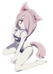 1girl animal_ears bare_legs breasts cat_ears cleavage hair_over_one_eye lingerie little_witch_academia sucy_manbavaran tails underwear