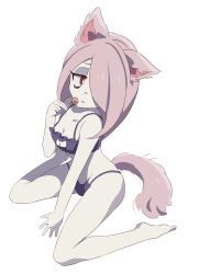 1girl absurdres animal_ears bare_legs breasts cat_ears cat_tail cleavage hair_over_one_eye highres lingerie little_witch_academia sucy_manbavaran tail underwear