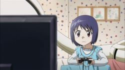 Rule 34 | animated, animated gif, blue hair, controller, game console, kamisama dolls, kuga utao, playing games, playstation 2