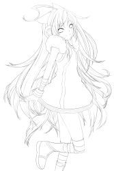 Rule 34 | 1girl, absurdres, ahoge, bad id, bad pixiv id, female focus, greyscale, highres, lineart, long hair, momo michi, monochrome, sf-a2 miki, simple background, smile, solo, very long hair, vocaloid, white background