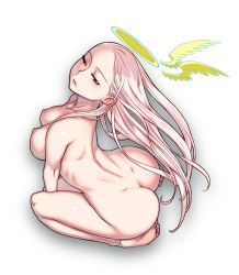 Rule 34 | 1girl, absurdres, ass, back, barefoot, breasts, butt crack, character request, dimples of venus, feet, full body, halo, highres, huge ass, kaieda hiroshi, nipples, nude, pink hair, red eyes, seiza, sitting, source request, thighs