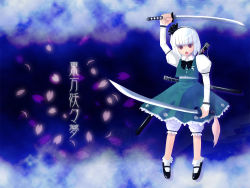 Rule 34 | 1girl, female focus, gradient background, highres, katana, konpaku youmu, skirt, solo, sword, takashima, touhou, weapon