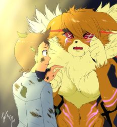 Rule 34 | 1boy, 1girl, animal ears, cat, cat ears, cat girl, crying, crying with eyes open, digimon, digimon ghost game, fukatsu riko, good end, highres, looking at another, meicrackmon vicious mode, sad, tears