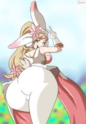Rule 34 | 1girl, absurdres, animal ears, ass, bare shoulders, blonde hair, blush, breasts, rabbit ears, rabbit tail, cameltoe, cleavage, easter, fake animal ears, fake tail, fire emblem, fire emblem heroes, flower, glazinbuns, gloves, green eyes, hair flower, hair ornament, highres, huge ass, intelligent systems, large breasts, lips, long hair, nintendo, playboy bunny, ponytail, sharena (fire emblem), sideboob, solo, tail, teeth, thick thighs, thighs, v, very long hair