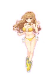 Rule 34 | 1girl, bare shoulders, bikini, blush, breasts, brown eyes, brown hair, cleavage, collarbone, dolphin blade, full body, hair ornament, hairclip, hinata momo, ice skates, large breasts, long hair, looking at viewer, navel, official art, parted lips, skates, solo, swimsuit, transparent background