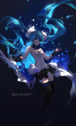 Rule 34 | 1girl, 7th dragon (series), 7th dragon 2020, artist name, blue eyes, blue hair, dark, dated, floating hair, happy birthday, hatsune miku, highres, long hair, looking at viewer, matching hair/eyes, skirt, solo, swd3e2, thighhighs, twintails, very long hair, vocaloid