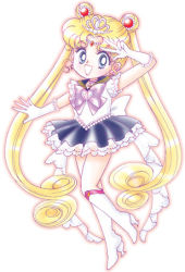 Rule 34 | 1990s (style), 1girl, :d, bishoujo senshi sailor moon, blonde hair, blue eyes, blue sailor collar, blue skirt, boots, bow, brooch, chibi, choker, crown, curly hair, double bun, elbow gloves, frills, full body, gloves, hair bun, hair ornament, hairpin, happy, heart, heart brooch, jewelry, knee boots, leotard, long hair, lowres, magical girl, miniskirt, official art, open mouth, pink bow, pretty guardian sailor moon, princess sailor moon, retro artstyle, ribbon, sailor collar, sailor moon, simple background, skirt, smile, solo, takeuchi naoko, tiara, tongue, tsukino usagi, twintails, v, very long hair, white background, white bow, white footwear, white gloves