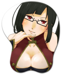 Rule 34 | 1girl, arc system works, black hair, blazblue, blazblue: calamity trigger, breasts, china dress, chinese clothes, cleavage, dress, female focus, glasses, litchi faye ling, long hair, ponytail, red eyes, solo, tokimeku, white background