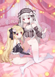 Rule 34 | &gt; &lt;, 2girls, :q, absurdres, ahoge, ass, bar censor, bare shoulders, black bow, black ribbon, black shirt, black sleeves, blonde hair, blouse, blush, bottomless, bow, breasts, censored, chinese commentary, closed mouth, collarbone, detached sleeves, feet, frilled pillow, frilled sleeves, frills, hair between eyes, hair bow, hair ornament, hair ribbon, hairband, hairclip, heart, heart ahoge, highres, incest, kneeling, lolita hairband, long hair, long sleeves, medium breasts, multiple girls, navel, nose blush, original, parted lips, pillow, pussy, pussy juice, pussy juice trail, red eyes, ribbon, shirt, siblings, silver hair, sisters, sitting, smile, sweat, thighhighs, tokisaki asaba (niliu chahui), tokisaki mio (niliu chahui), tongue, tongue out, tsubasa tsubasa, tsubasa tsubasa (style), two side up, very long hair, wariza, white bow, white legwear, wide sleeves, x hair ornament, yuri