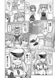 Rule 34 | &gt;:d, &gt; &lt;, 10s, 1boy, 3girls, :d, ^ ^, admiral (kancolle), blush, comic, commentary request, closed eyes, graf zeppelin (kancolle), greyscale, hat, headband, kantai collection, long hair, military, military uniform, monochrome, multiple girls, muneate, naval uniform, necktie, open mouth, out of frame, pantyhose, peaked cap, pleated skirt, short hair, skirt, smile, sweat, taihou (kancolle), translation request, twintails, unconscious, uniform, v-shaped eyebrows, zuikaku (kancolle)