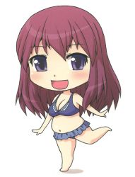 Rule 34 | 1girl, belly, bra, breasts, brown hair, chibi, cleavage, katou (katohayabusa), looking at viewer, medium breasts, miniskirt, navel, open mouth, original, plump, purple eyes, skirt, smile, solo, thick thighs, thighs, underwear