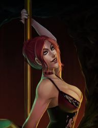 Rule 34 | 1girl, breasts, cleavage, large breasts, red hair, solo, vampire, vampire: the masquerade - bloodlines, velvet velour, world of darkness