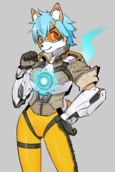 Rule 34 | blue hair, borrowed character, cosplay, dog, furry, overwatch, overwatch 1, ramune (mayoi89g), red eyes, short hair, smile, tracer (overwatch) (cosplay), yamane512