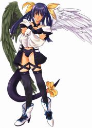 Rule 34 | 1girl, arc system works, asymmetrical wings, blue hair, bow, crossed arms, dizzy (guilty gear), guilty gear, red eyes, ribbon, scales, solo, tail, tail bow, tail ornament, tail ribbon, thighhighs, wings