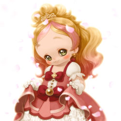 Rule 34 | 1girl, blonde hair, bow, child, choker, clothes lift, cure flora, dress, dress lift, earrings, frilled dress, frills, gloves, go! princess precure, green eyes, haruno haruka, jewelry, long hair, magical girl, moe (phrase), multicolored hair, pink bow, precure, skirt hold, smile, solo, souri, streaked hair, tiara, waist bow