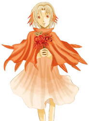 Rule 34 | .hack//, .hack//ai buster, 1girl, bandai, cyber connect 2, dress, flower, hack, hair ribbon, own hands clasped, lowres, lycoris, lycoris (.hack//), own hands together, red eyes, ribbon, robe, short hair, silver hair, solo, yuura shiu
