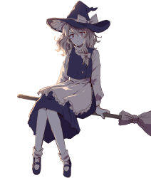 Rule 34 | 1girl, :&lt;, blonde hair, bow, braid, broom, buttons, commentary request, expressionless, flying, frilled hat, frills, full body, hair between eyes, hair bow, hat, hat bow, highres, kirisame marisa, light blush, loafers, long hair, partial commentary, shoes, sidelocks, simple background, sitting, solo, swept bangs, touhou, uranaishi (miraura), white background, white bow, witch hat, yellow eyes
