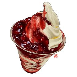 Rule 34 | cherry, commentary, english commentary, food, fruit, ice cream, no humans, original, parfait, still life, strawberry, studiolg, sundae, syrup, watermark, whipped cream