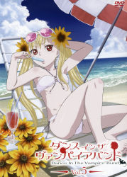 Rule 34 | absurdres, barefoot, beach, bikini, blonde hair, dance in the vampire bund, feet, food in mouth, highres, mina tepes, popsicle, popsicle in mouth, red eyes, swimsuit, twintails