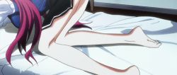 Rule 34 | 10s, 1girl, animated, animated gif, ass, ass shake, barefoot, bed, black panties, feet, female focus, grisaia (series), grisaia no kajitsu, long hair, lowres, hugging object, panties, pillow, pillow hug, red hair, school uniform, sexually suggestive, solo, suou amane, top-down bottom-up, underwear