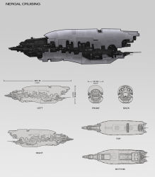 Rule 34 | battlecruiser (eve online), carmics, character sheet, commentary request, concept art, eve online, from side, greyscale, military vehicle, monochrome, multiple views, original, science fiction, simple background, spacecraft, spanish commentary, thrusters, vehicle focus