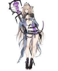 Rule 34 | 1girl, absurdres, arknights, black footwear, black gloves, blonde hair, blue cloak, breasts, cloak, closed mouth, dress, full body, gloves, highres, holding, holding scepter, indigo (arknights), legs, long hair, looking at viewer, pointy ears, purple eyes, scepter, shinyuxo, shoes, small breasts, socks, solo, standing, very long hair, white background, white dress