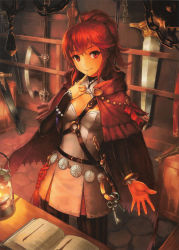 Rule 34 | 1girl, anna (fire emblem), axe, breasts, chain, cleavage, cuboon, fire emblem, fire emblem cipher, fire emblem fates, highres, key, looking at viewer, nintendo, official art, ponytail, red eyes, red hair, solo, sword, weapon