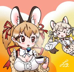 Rule 34 | animal costume, animal ear fluff, animal ears, cat ears, cat girl, cat tail, futo utsu, geoffroy&#039;s cat (kemono friends), kemono friends, kemono friends v project, large-spotted genet (kemono friends), long hair, ribbon, tail, twintails, virtual youtuber
