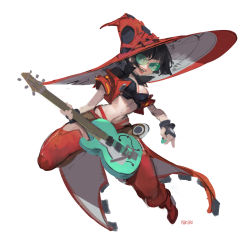 Rule 34 | 1girl, black hair, boots, electric guitar, fingerless gloves, gloves, green-tinted eyewear, green-tinted glasses, guilty gear, guilty gear strive, guitar, hat, highres, i-no, instrument, jacket, red hat, red jacket, red lips, red thighhighs, short hair, sunglasses, thigh boots, thighhighs, tinted eyewear, venus symbol, very short hair, witch hat