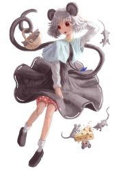 Rule 34 | 2girls, animal ears, arm behind head, basket, black footwear, bloomers, blue capelet, capelet, cheese, commentary request, cookie (touhou), crystal, dress, food, full body, grey dress, grey hair, jewelry, long sleeves, looking to the side, mouse (animal), mouse ears, mouse girl, mouse tail, multiple girls, nazrin, nyon (cookie), open mouth, pendant, polka dot, raion (raine), red bloomers, red eyes, shirt, shoes, short hair, simple background, socks, solo focus, swiss cheese, tail, touhou, underwear, when you see it, white background, white legwear, white shirt
