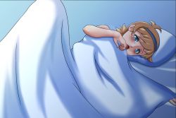 Rule 34 | 10s, 1girl, bed, blue eyes, blush, brown hair, freckles, glasses, little witch academia, lotte jansson