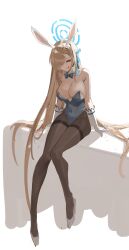 Rule 34 | 1girl, absurdly long hair, absurdres, animal ears, arm support, armpit crease, asuna (blue archive), asuna (bunny) (blue archive), bare shoulders, black pantyhose, blonde hair, blue archive, blue bow, blue bowtie, blue eyes, blue leotard, bow, bowtie, breasts, commentary request, covered navel, dangoose, detached collar, fake animal ears, gloves, hair over one eye, highres, huge breasts, korean commentary, leotard, licking lips, long hair, long legs, mole, mole on breast, narrowed eyes, official alternate costume, pantyhose, playboy bunny, rabbit ears, sitting, sketch, solo, swept bangs, thighband pantyhose, tongue, tongue out, traditional bowtie, very long hair, white footwear, white gloves
