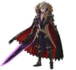 Rule 34 | 1boy, armor, armored boots, belt, boots, cape, collar, collarbone, full body, fur trim, gauntlets, holding, holding sword, holding weapon, kozaki yuusuke, looking at viewer, male focus, official art, red eyes, short hair, simple background, solo, standing, sword, transparent background, weapon, white hair