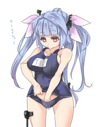 Rule 34 | 10s, 1girl, adjusting clothes, adjusting swimsuit, ajino (sakanahen), blue hair, blue one-piece swimsuit, breasts, cleavage, collarbone, hair ornament, hair ribbon, i-19 (kancolle), kantai collection, large breasts, long hair, looking down, motion lines, name tag, one-piece swimsuit, red eyes, ribbon, school swimsuit, solo, star-shaped pupils, star (symbol), swimsuit, symbol-shaped pupils, tri tails