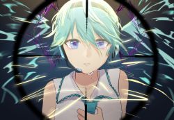 Rule 34 | 1girl, alternate hair length, alternate hairstyle, black hairband, blue hair, blue necktie, blue theme, collarbone, crying, crying with eyes open, hair between eyes, hairband, hatsune miku, headphones, headset, looking at viewer, lucy (rusi-juren328), microphone, necktie, parted lips, shirt, short hair, sleeveless, sleeveless shirt, solo, tears, upper body, vocaloid, white shirt