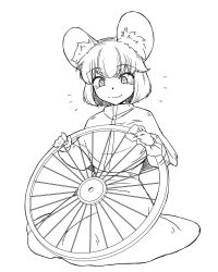 Rule 34 | 1girl, animal ears, capelet, closed mouth, commentary request, full body, greyscale, holding, long sleeves, monochrome, mouse ears, nazrin, short hair, simple background, skirt, smile, solo, sunatoshi, touhou, white background