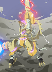 Rule 34 | 1boy, armor, digimon, digimon universe: appli monsters, flying, full armor, glowing, looking at viewer, rebootmon, solo