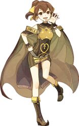 Rule 34 | 1girl, bare shoulders, belt, blush, boots, bow, bracelet, brown eyes, brown hair, cape, capelet, delthea (fire emblem), fire emblem, fire emblem echoes: shadows of valentia, full body, hidari (left side), jewelry, long hair, nintendo, official art, open mouth, ponytail, solo, transparent background