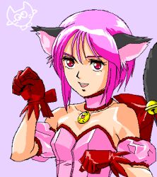 Rule 34 | animal ears, cat ears, cat girl, cat tail, cosplay, elpeo puru, gloves, gundam, gundam zz, lowres, mew ichigo, mew ichigo (cosplay), petapopuman (pixiv285937), pink hair, short hair, tail, tokyo mew mew