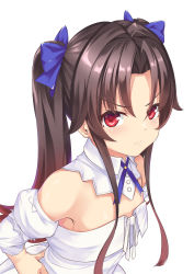 Rule 34 | 1girl, absurdres, blue bow, blue ribbon, bow, brown hair, closed mouth, detached collar, detached sleeves, dress, flat chest, frown, gradient hair, hair bow, hair intakes, hands on own hips, highres, long hair, looking at viewer, multicolored hair, neck ribbon, rebutsu, red eyes, ribbon, ryuuou no oshigoto!, sidelocks, simple background, sleeveless, sleeveless dress, solo, strapless, strapless dress, twintails, upper body, v-shaped eyebrows, very long hair, white background, white bow, white dress, white ribbon, white sleeves, wing collar, yashajin ai