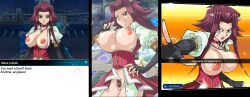 Rule 34 | bottomless, breasts, breasts out, cleft of venus, game mod, highres, izayoi aki, large areolae, large breasts, looking at viewer, mod, nipples, no panties, nude mod, pussy, red hair, revealing clothes, rochestedorm, topless, yu-gi-oh!, yu-gi-oh! 5d&#039;s, yu-gi-oh! duel links