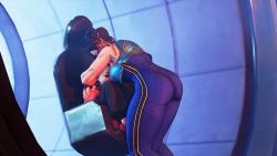 Rule 34 | 2girls, age difference, alternate costume, ass, bodysuit, breasts, brown hair, capcom, chair, child, chun-li, curvy, double bun, hair bun, highres, hip focus, hug, huge ass, indoors, large breasts, li-fen, multiple girls, sideboob, sitting, street fighter, thick thighs, thighs, wide hips