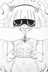 Rule 34 | 1girl, ahegao, breasts, cum, cum in mouth, cum on food, cum on tongue, fellatio, food, headset, highres, hokuto (tokuho), huge penis, licking, licking penis, long hair, navel, noroino hanako, nude, oral, out of frame, penis, small breasts, waitress, youkai watch, youkai watch 2, youkai watch world