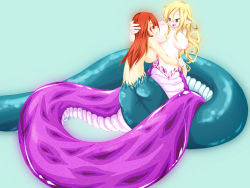 Rule 34 | 2girls, breast sucking, breasts, highres, lamia, large breasts, monster girl, multiple girls, scales, yuri