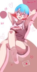 Rule 34 | absurdres, armpits, arms behind head, arms up, ass, blue hair, breasts, bright pupils, colored eyelashes, crossed legs, feet, feet out of frame, food print, foot focus, highres, legs, medium breasts, multicolored hair, open mouth, original, pink eyes, pink hair, pink shirt, pink skirt, shirt, skirt, sorashikomi, star-shaped pupils, star (symbol), steam, strawberry print, symbol-shaped pupils, tally, tattoo, ten&#039;nen momo, thighs