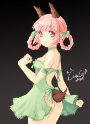 Rule 34 | animal ears, apron, backless dress, backless outfit, bad id, bad pixiv id, braid, cuteg, dated, dog ears, dress, naked apron, no panties, pink hair, red eyes, solo, tail
